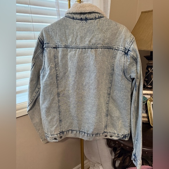 1980’s Style Stone Washed Men’s Denim Jacket with Sherpa Lining, Sz L - Picture 8 of 10